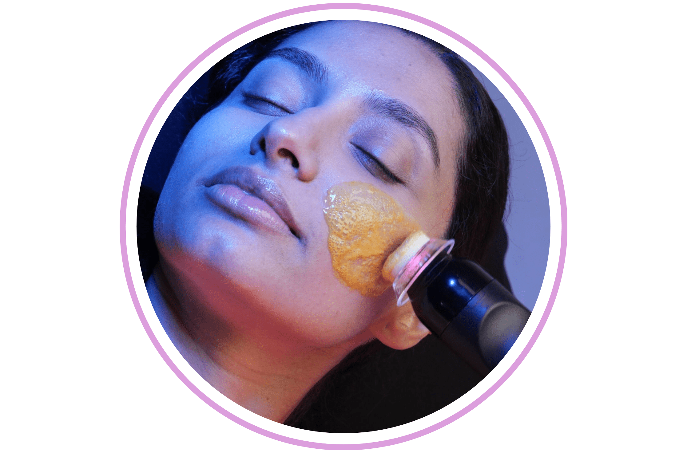 Serene woman enjoying a Glo2Facial treatment.